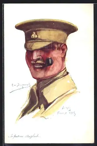 Künstler-AK Em. Dupuis: Englischer Infanterie-Soldat in Uniform mit Pfeife