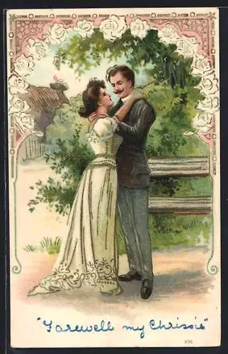 AK Wer uns getraut, Hochzeitspaar umarmt sich, Liebesvers