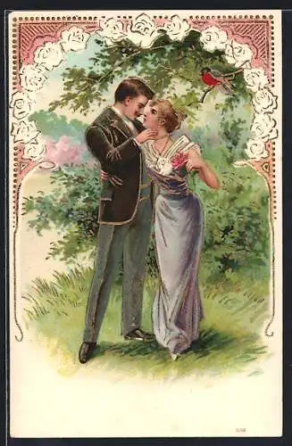 Lithographie Wer uns getraut, Liebespaar