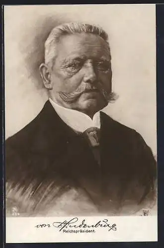 AK Porträt von Reichspräsident Paul von Hindenburg im Anzug mit Krawatte