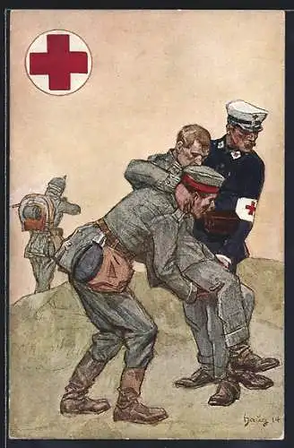 AK Rotes Kreuz, Saitäter tragen einen verletzten Soldaten