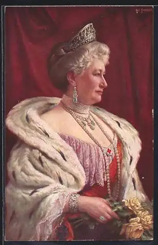 AK Kaiserin Auguste Victoria von Preussen mit Diadem und gelben Rosen, Rotes Kreuz