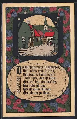 Steindruck-AK Ortspartie mit Gedicht von Willy Böhme