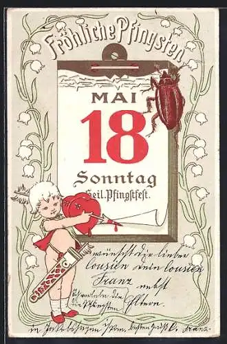 AK Pfingstgrüsse, Armor mit Maikäfer