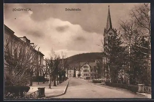 AK Schopfheim, Schulstrasse mit Kirche