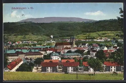 AK Bad Säckingen, Teilansicht mit Kirche und Blick zum Rhein