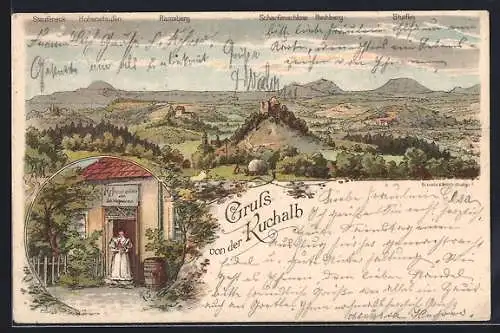Lithographie Donzdorf, Kuchalb, Ausblick nach Staufeneck, Ramsberg und Scharfenschloss
