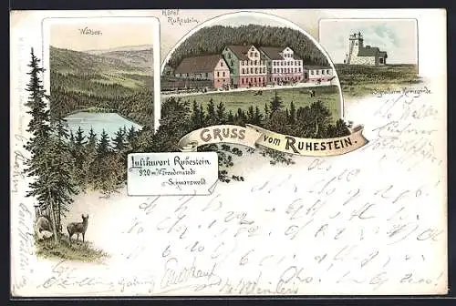 Lithographie Ruhestein /Freudenstadt, Hotel Ruhestein, Wildsee