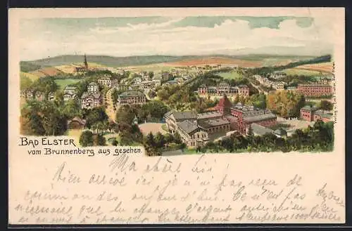 Lithographie Bad Elster, Totalansicht vom Brunnenberg aus