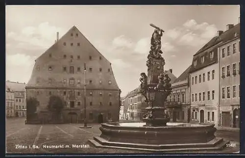 AK Zittau, Neumarkt mit Marstall