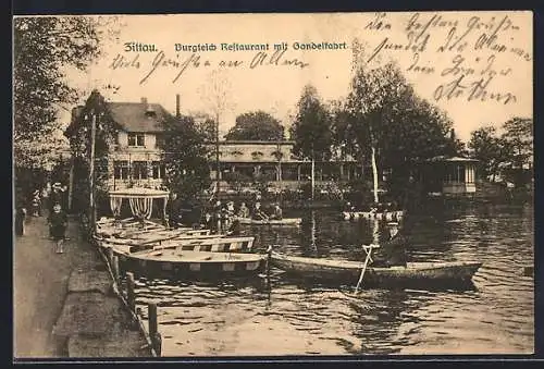 AK Zittau i. Sa., Burgteich-Restaurant mit Gondelfahrt