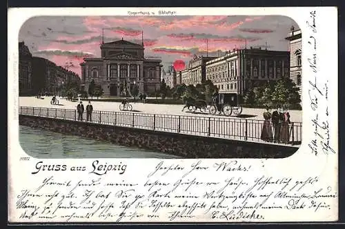 Lithographie Leipzig, Konzerthaus & Bibliothek