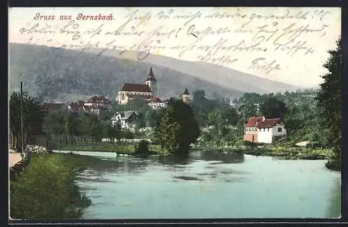 AK Gernsbach, Ortsansicht mit Kirche