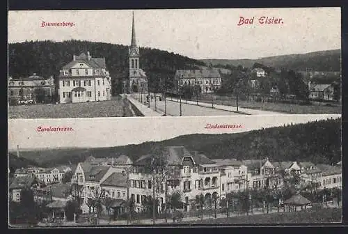 AK Bad Elster, Teilansicht mit Brunnenberg, Carolastrasse & Lindenstrasse