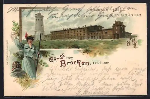 Lithographie Brocken, Brocken-Hotel des Louis Brüning