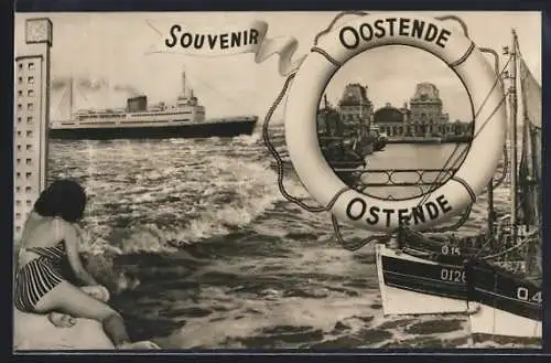 AK Oostende, Collage mit Hafenmotiven