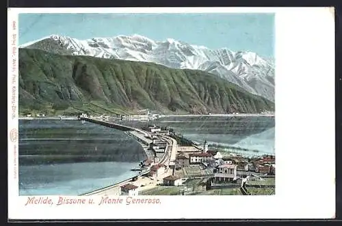 AK Melide, Panorama mit Bissone und Monte Generoso
