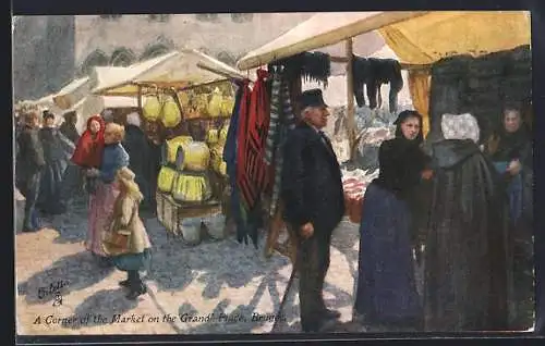 Künstler-AK Raphael Tuck & Sons Nr. 7927: Bruges, A Corner of the Market on the Grand Place