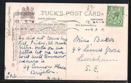 Künstler-AK Raphael Tuck & Sons Nr. 7927: Bruges, A Corner of the Market on the Grand Place