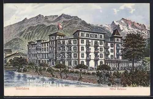 AK Interlaken, Hotel Bellevue mit Bergen
