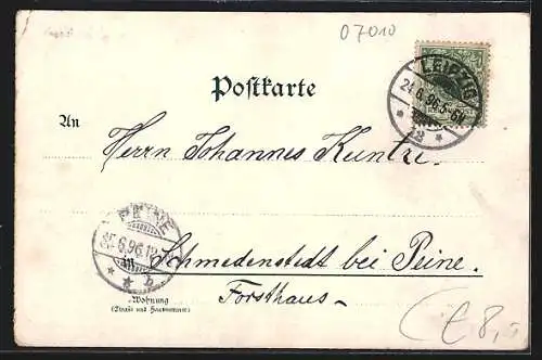 Lithographie Leipzig, Augustusplatz, Menderbrunnen und Universität