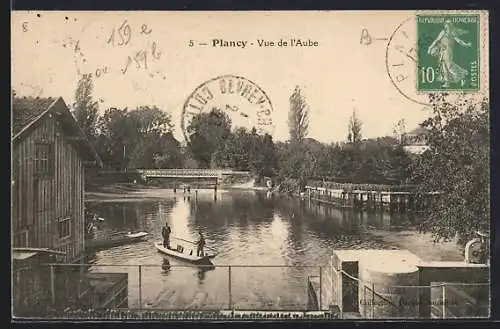 AK Plancy, Vue de l`Aube avec barque sur la rivière