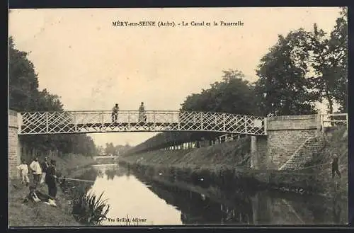 AK Méry-sur-Seine, Le Canal et la Passerelle