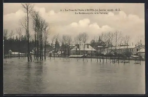AK Bayel, La Crue de l`Aube, La Rivière auprès de la Verrerie, 21 Janvier 1910