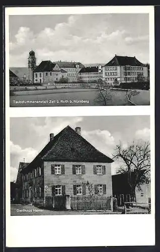 AK Zell ü. Roth, Gasthaus Karl Harrer, Taubstummenanstalt
