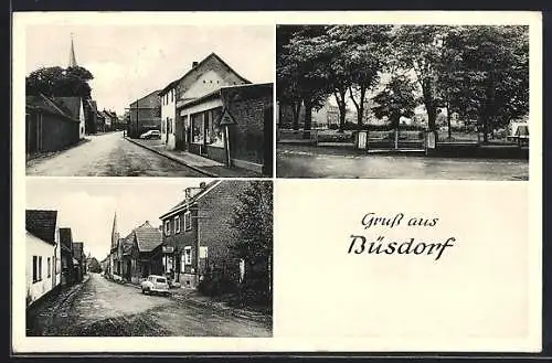 AK Büsdorf, Lebensmittelgeschäft Anni Schmitz Hauptstrasse 10, Strassenpartie