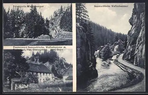 AK Waffenhammer / Kulmbach, Gasthaus Waffenhammer, Felsenpartie, Ortsansicht