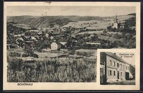 AK Schönau / Bad Münstereifel, Ortsansicht aus der Vogelschau, Gasthaus von P. Tondorf