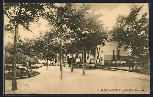 AK Ems, Gasthaus Concordiaturm mit Garten