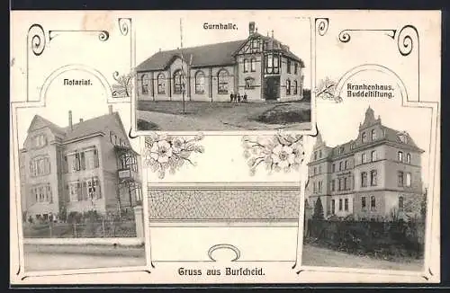 AK Burscheid / Rheinl., Notariat, Turnhalle und Krankenhaus der Buddestiftung
