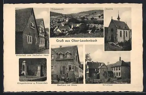 AK Ober-Laudenbach, Gasthaus zum Deutschen Haus, Gasthaus zur Krone