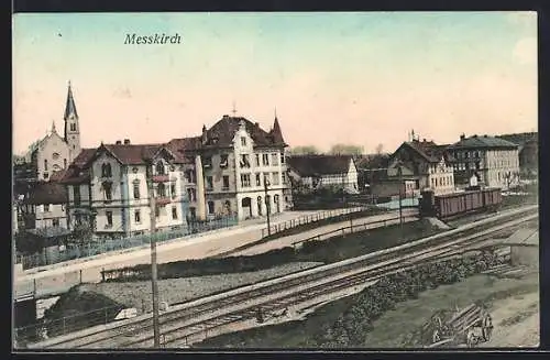 AK Messkirch, Ortspartie mit Bahngleisen