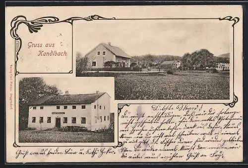 AK Kandlbach, Gastwirtschaft & Teilansicht des Ortes