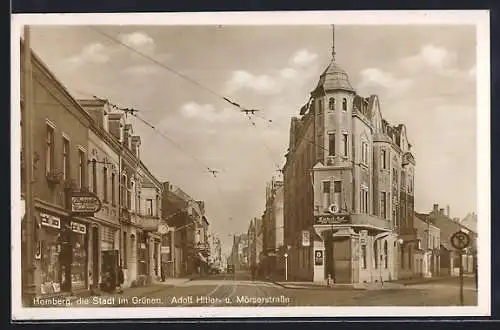 AK Homberg / Duisburg, Strasse Ecke Mörserstrasse mit Gasthaus Central-Hof