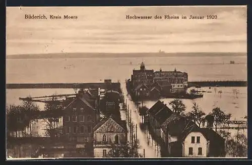 AK Büderich /Moers, Hochwasser des Rheins im Januar 1920