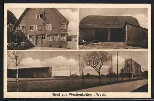 AK Westernkotten i. Westf., Gasthaus, Gebäudeansicht, Ortspartie mit Strasse