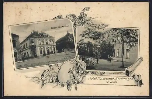 AK Stadthagen, Hotel Fürstenhof, Bes. G. Süss, Gartenpartie