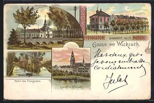 Lithographie Wickrath, Bismarck Allee, Königliches Gestüt, Partie vom Flutgraben