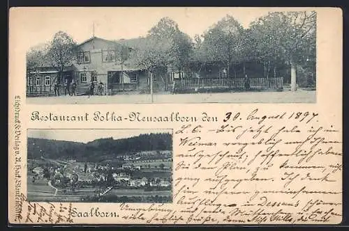 AK Neusaalborn, Restaurant Polka-Neusaalborn mit Terrasse, Gesamtansicht