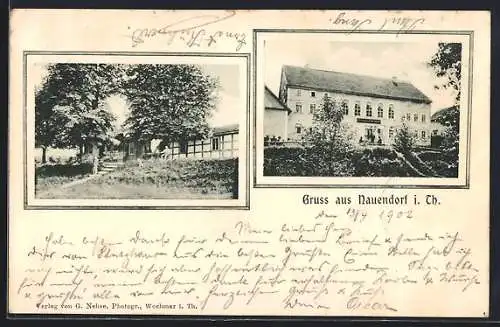 Passepartout-AK Nauendorf /Th., Gebäudeansichten mit Gärten