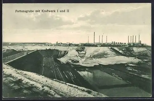 AK Bergheim / Erft, Tagebau Fortuna-Garsdorf mit Kraftwerk I und II