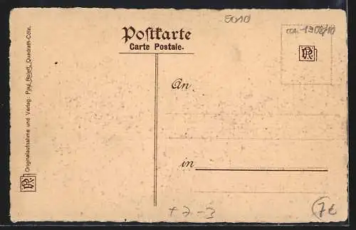 Lithographie Bergheim a. d. Erft, Blick auf das Rathaus, Passepartout mit Wappen