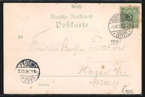 Lithographie Bergheim / Erft, Hotel Weidenbach, Kath. Kirche, Hauptstrasse, Ständehaus