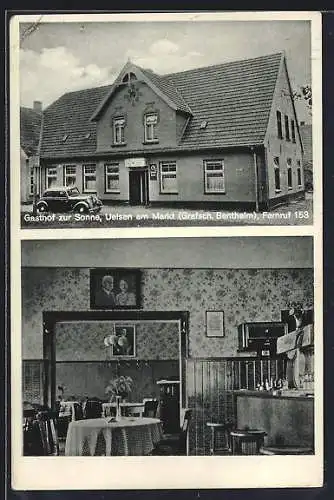 AK Uelsen am Markt, Gasthof zur Sonne, Portraits v. Hindenburg und  im Gastraum