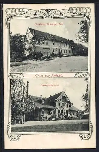 AK Berlstedt, Gasthaus Thüringer Hof und Dampf-Molkerei