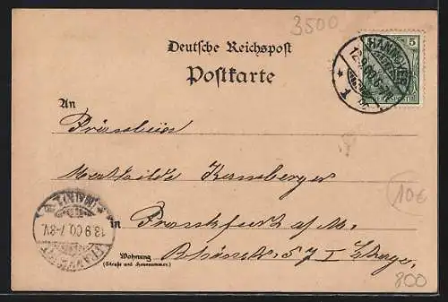 Lithographie Kassel, Hotel zum Ritter, Löwenburg